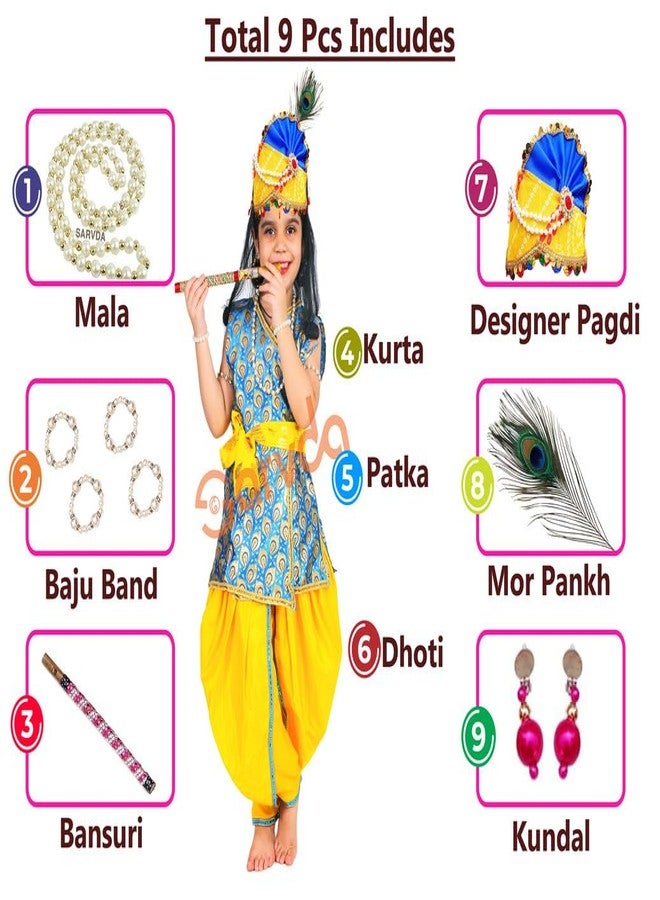 Sarvda Brocade Shree Krishna Dress For Baby Boy & Radha Dress For Girls | Janamashtami Dress | Fancy Dress Costume With Accessories Dhoti, Dupatta, Mukut Flute Complete Set, Ethnic Wear - Image 4
